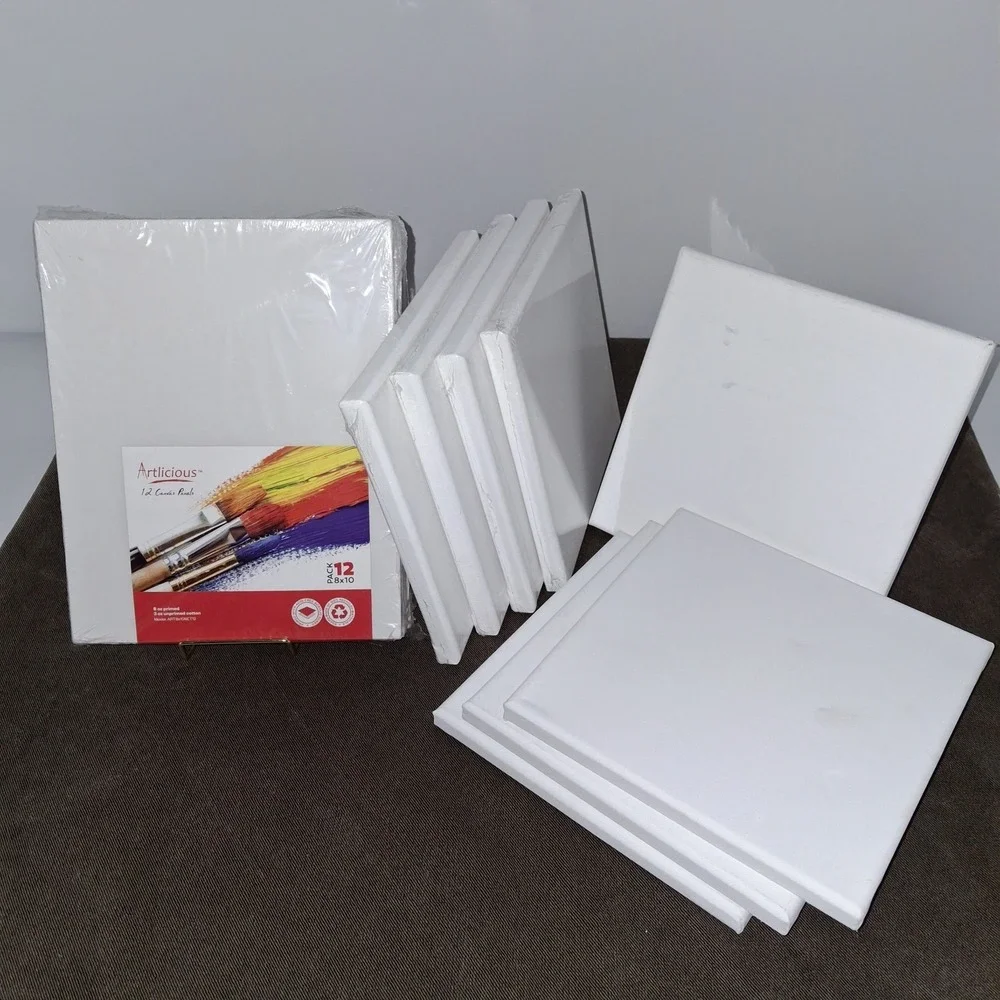 Canvas Blank Lot Set White: Sealed 12 Pk 8x10 & 4 8x8. Then 4x4 Open Pkg (Blank)